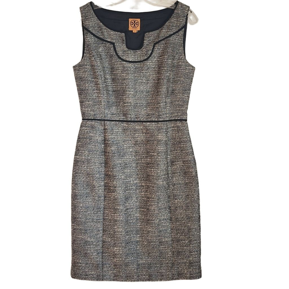 TORY BURCH Gray‎ Black Tweed Sleeveless Sheath Dress Size 8 - Picture 2 of 5